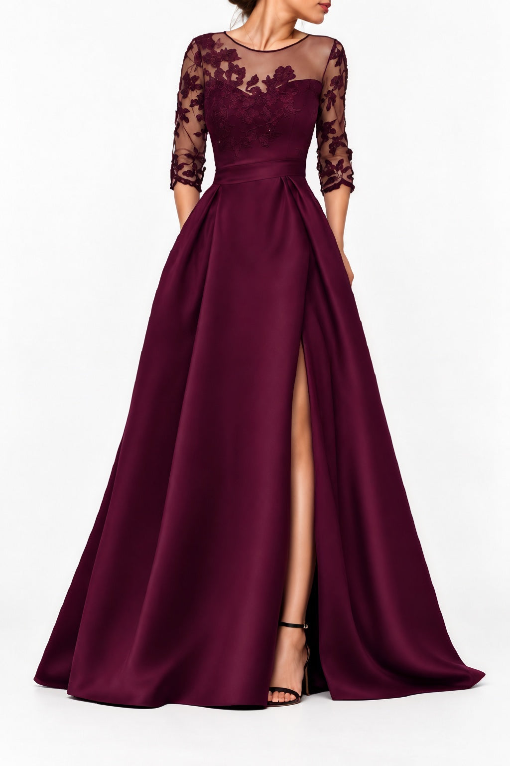 A-Line Sweep-Brush Train Satin Prom Dress CS0456 - Dark Purple - COCOMELODY